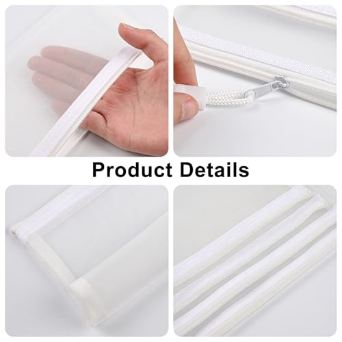 24 Pack Nylon Mesh Makeup Bags Cosmetic Bags Mesh Zipper Pouch Pencil Case Travel Organizer Bags 4 Sizes (White)