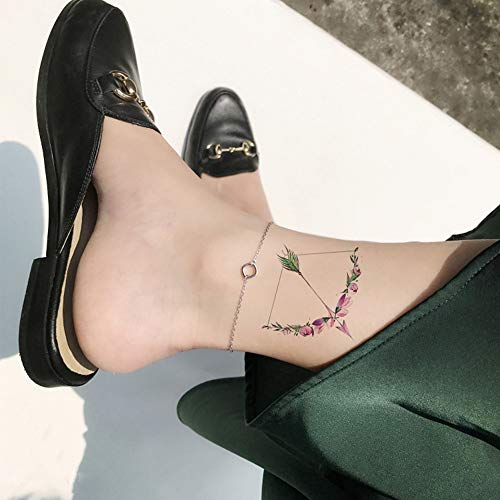 8 Pieces Small Cute Wrist Women Peacock Green Blue Pink Red Feather Rainbow Arrow Temporary Tattoo