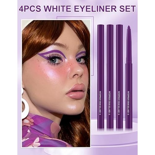 4PCS Matte Purple Eyeliner Pencil, Waterproof Smudge Proof Long-lasting, High-Pigmented Colorful Eye Liner Pencils, Retractable Eyeliner