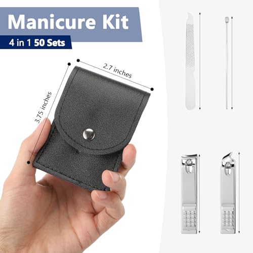 Geosar 50 Set Travel Manicure Kit Bulk Professional Nail Clippers Pedicure Nail Care Tools Grooming Stainless Steel Set with Portable Travel Case, Gift for Christmas Men Women(Black)