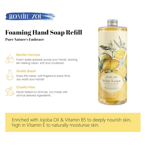 ROMIIE ZOI Foaming Hand Soap Refill, Lemon, Gentle & Moisturizing Formula, 1 L/ 33.8 FL OZ