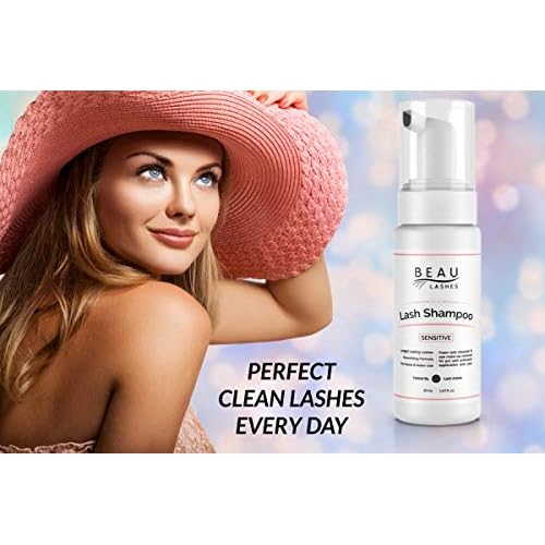 Eyelash Extension Foam Cleanser Shampoo & Brush (150ml) - Oil Free Sensitive Paraben & Sulfate Free Eyelid/Lash Foaming Wash Cleaner To Remove Makeup & Mascara - Ideal For Salons And Home Care