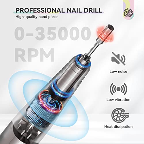 Saviland Professional Nail Drill: Rechargeable Nail D rill Machine 35000PRM Electric Nail Flie for Acrylic/Gel Nails Removal Manicure Pedicure Portable Nail Drill Kit for Salon Home DIY