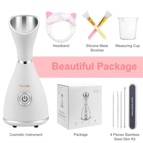 Portable Facial Steamer Nano Face Steamer Warm Mist Home Skin Spa Steamers for Sinuses Acne Pores Cleanse Blackhead Remover Kit Mask Brush