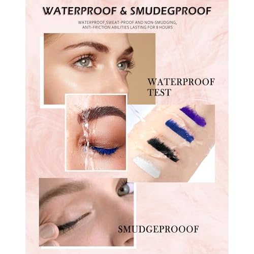Colored Waterproof Mascara Set for Eyelashes,2PCS White Black Long Lasting Lash Mascara Volume and Length,Voluminzing Curling 5D Silk Fiber Eyelashes Women Eye Makeup Cosplay Party Use