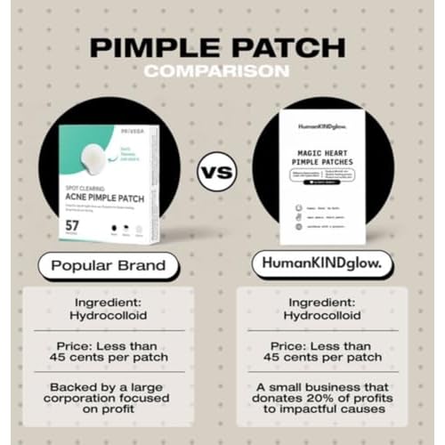 Heart Pimple Patches by HumanKINDglow ? 48 Hydrocolloid Acne Patches for Face | Gentle Spot Treatment for Pimples & Blemishes | Cute White Heart Design for Confident, Kind Skin