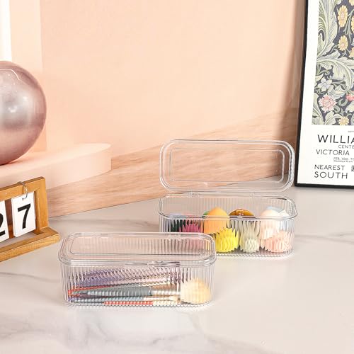 JessLab Makeup Brush Holder Organizer, Clear Makeup Sponges Organizer,Cosmetic Storage Case with Lid Display Case for Vanity, 1 Compartment (2 Pack)
