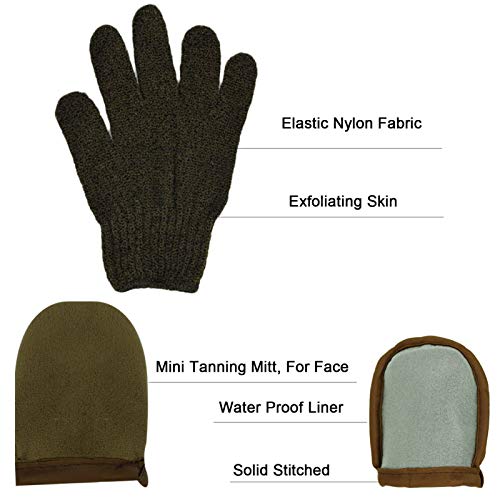 5-Piece Self Tanning Mitt Set with Tan Applicator Mitts, Face Mitt, Exfoliating Glove, for Bronze Tan