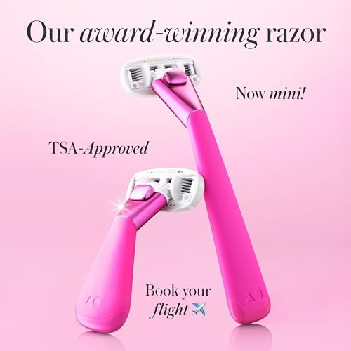 Athena Club Mini Razor Kit for Women, Travel Size 5-Blade Cartridge Razor for Sensitive Skin, Serum-Infused Blades with Shea Butter and Hyaluronic Acid, Includes Handle, Refill, TSA Friendly Case