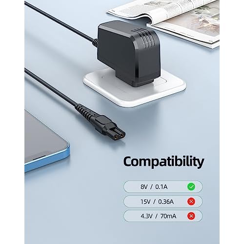 8V Charger Cord Fit for Philips Norelco HQ850 QP2630 QP2530 One Blade Oneblade Electric Shaver Razor Trimmer Adapter Power Supply Charging Cord