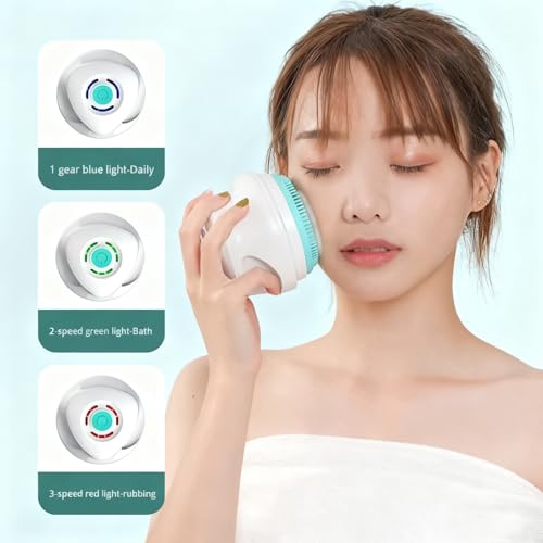 Electric Bath Scrubber, Silicone Body Scrubber, Multifunction Electric Silicone Shower Brush with Massage and Long Handle, Body Cleaning and Massage Scrubber with 3 Gear Speeds
