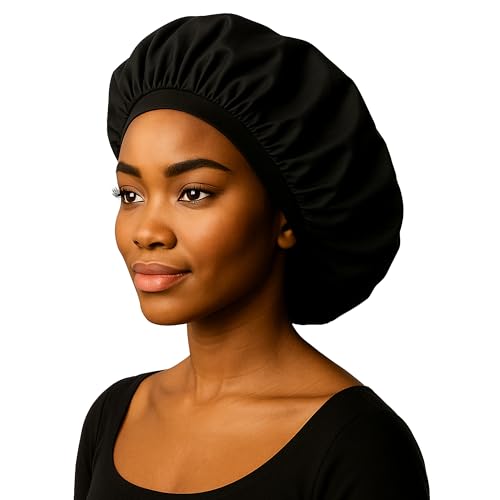 Reusable Oil Proof Nightcap, Protective Hair Bonnet and Shower Cap, Leakproof, Oilproof, and Waterproof, Black, Now 2 Sizes!