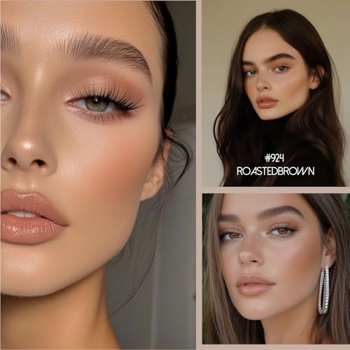 Baked Blush & Bronzer Palette, Fine Powder Makeup, Creamy Contour for Cheeks, Face Glow, Natural Shimmer Finish, Long-lasting Brightening Color (924#RoastedBrown)