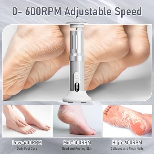 ANGNYA Electric Callus Remover for Feet with 3 Adjustable Speeds, Rechargeable Stand and Replacement Sandpaper Disks, Electric Foot Callus Remover Foot File for Feet Pedicure Tool (White)