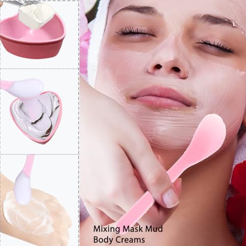 34 Pcs Esthetician Facial Supplies Kit, 6 Heart-Shaped Mask Bowls, 6 Headbands, 6 Spatulas, 10 Heart-Shaped Sponges, 6 Rectangular Sponges for Professional Spa & DIY Skincare(Pink)