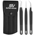 SV Lash Tweezers | Lash Extension Tweezers Set | 5Pcs Stainless Steel Eyelash Extension Tweezers Set | Volume/Isolation Nail Art Curved Tweezers (Black 3 Pcs)