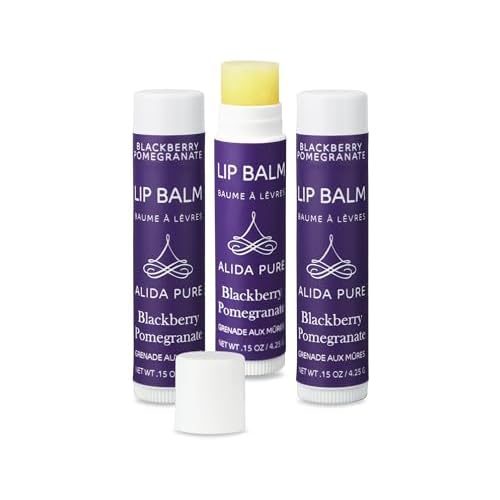 Blackberry Pomegranate Lip Balm Collection, Vegan Set, Beeswax Free, with Organic Jojoba and Avocado Oil, Vitamin E, Natural Moisturizer for Dry, Chapped Lips, 3 Tube Set