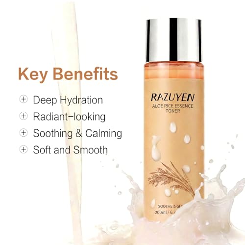 Rice Toner with Aloe Leaf Water, Niacinamide and Centella Asiatica, Milky Toner for Soothing and Glowing Skin, Vegan, Alcohol and Fragrance Free