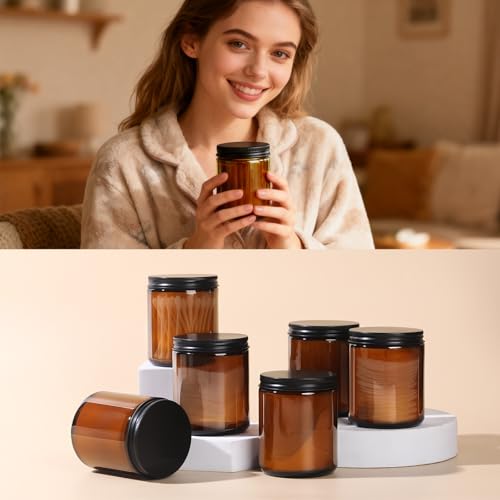 8oz Amber Glass Jars with Lids (30 Pack) - Empty Candle Jars for making candles,Cosmetic Jar,Amber Cntainers with Lids for Lotions,Creams,Spices