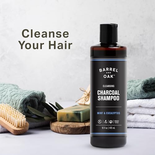 Barrel & Oak Mint & Eucalyptus Charcoal Shampoo for Men, Cleansing Men¡¯s Shampoo with Botanical Extracts & Essential Oils, Scalp Care, Vegan Hair Care Essentials, 16 oz
