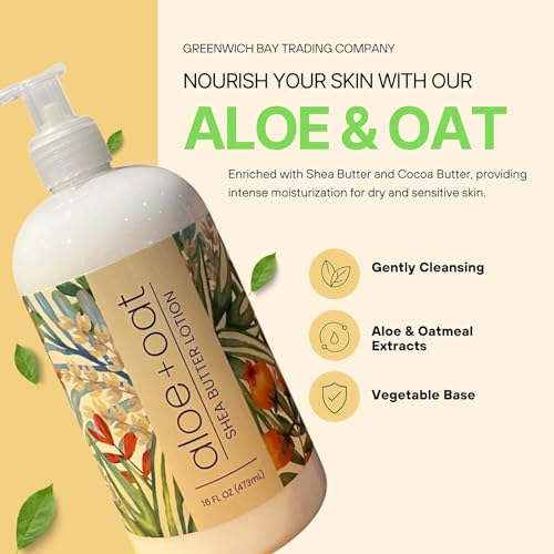 Greenwich Bay Trading Company Aloe + Oat Hand Lotion Enriched with Shea Butter, Cocoa Butter, Aloe & Oatmeal Extract