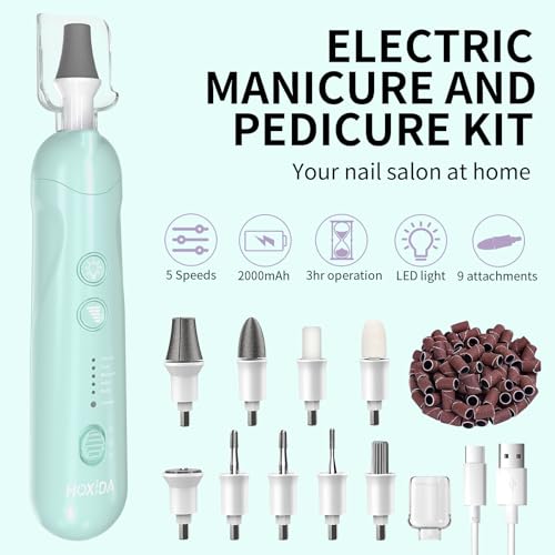 Manicure Pedicure Kit for Women, Professional Nail Grinder for Senior Thick Toenail, Cordless Electric Nail File, 5 Speeds Pedicure Tools for feet Callus Remover, Nail Drill for Women Hand Feet Care