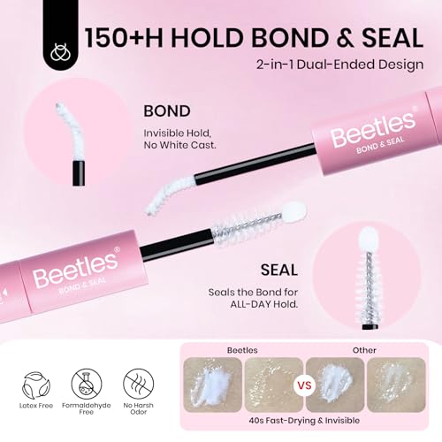Beetles Lash Kit Volume Wispy Lash Clusters Eyelash Extension Kit 100 Pcs CC Curl 9-16mm False Eyelashes Extension Set with 2-in-1 Bond and Seal Remover Brush Tweezers Bouquet KVB083