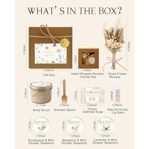 Spa Gifts for Women - Valentines Day Gifts for Her, Natural Themed Self Care Kit, Birthday Anniversary Care Package Ideas for Wife Girlfriend Mom from Daughter Husband Friend, 8PCS Items
