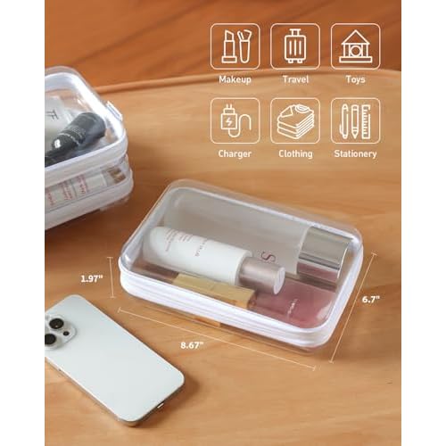 3PCS Clear Hard Shell Zipper Case,Portable Cosmetic Bag with Zipper, Diaper Bag Organizing Pouches, Kid's Toy Storage Organizer Bins,Hard Plastic Case, Christmas Storage Bins
