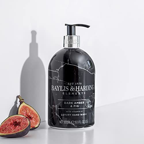 Baylis & Harding Liquid Hand Soap Wash with Dispenser, Elements, Dark Amber & Fig, 16.9oz/500ml (3-Pack)