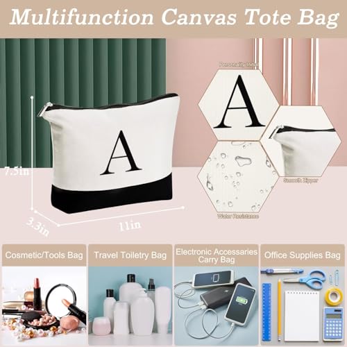 YOOLIFE Gifts for Women - Initial Canvas Tote Bag & Makeup Bag, Birthday Gifts for Women Mom Sister Friends