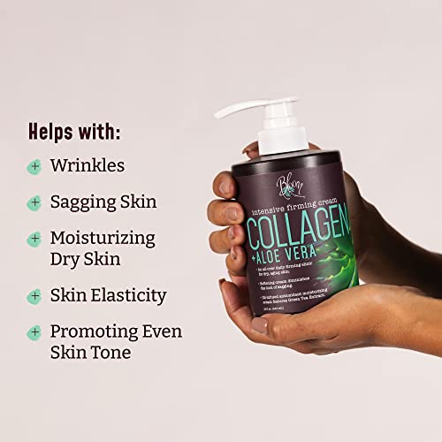 BLOOM IT'S A GREAT SKIN DAY! Men & Women Collagen Cream + AloeVera & Vitamin E Body Lotion & Face Moisturizer | Fragrance Free Skin Firming Lotion | Anti Aging Crepey Skin Tightening Cream | 15 Ounce