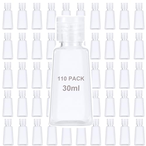 MOUYAT 110 Pack 1oz Clear Plastic Flip Cap Bottles, 30ml Empty Squeeze Travel Bottles with Flip Lid, Transparent Mini Refillable Flip Cap Travel Size Sample Containers for Lotion Cream Toiletries