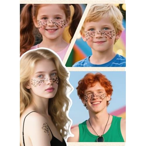 2Pcs Leopard Print Temporary Tattoos Waterproof Leopard Stickers 8 Colorful Cheetah Tattoos for Face Body Makeup Halloween Birthday Music Festival Party (Color5)
