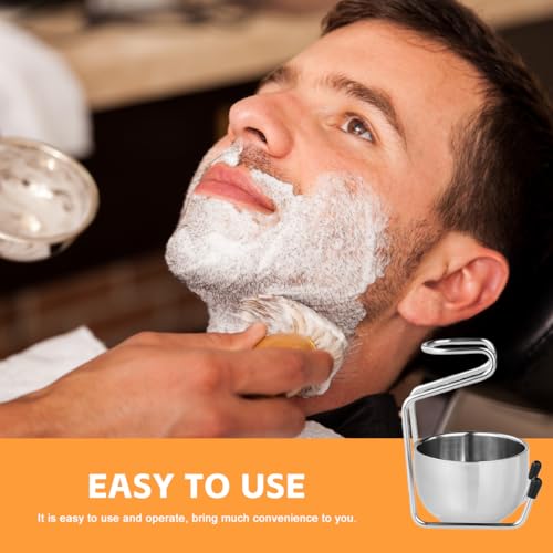 2-in-1 Stainless Steel Shave Bowl & Stand Set Adjustable Razor Brush Holder Grooming Cup for Men's Beard Care and Cleaning