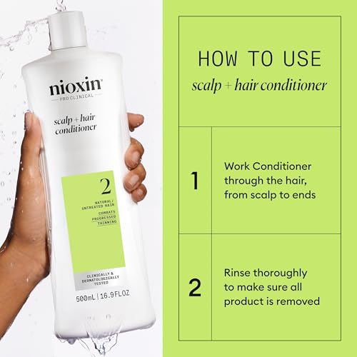 Nioxin Scalp + Hair Thickening System 2 Conditioner | For Natural or Untreated Hair with Progressed Thinning | With Niacinamide and Biotin | 16.9 Fl oz.