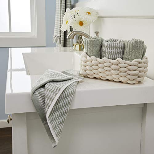 SKL Home Longborough 100% Turkish Cotton Premium 4-Piece Washcloth Set, 520 GSM, Soft & Absorbent Jacquard, Sage