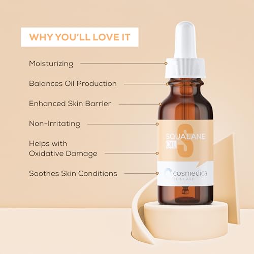 Cosmedica Skincare Squalane Oil - 100% Pure Olive-Derived Moisturizer for Soft, Balanced Skin - Hypoallergenic, Vegan - 1 Fl Oz
