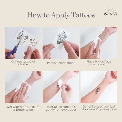 One Grace Believe Collection - Inspirational and Motivational Words Small Temporary Tattoos - Realistic Long Lasting Waterproof Black Mini Tattoos for Women and Men