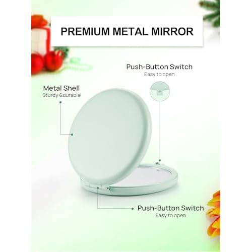 Compact Mirror for Purse, Pack of 12 Double-Sided 1X/2X Magnifying Metal Pocket Makeup Mirrors(Round, Cyan)