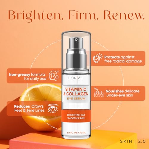 Vitamin C & Collagen Under Eye Serum ? Dermatologist Tested, Anti Aging Korean Skin Care ? Targets Dark Circles, Puffiness & Fine Lines for Smoother, Firmer Eyes ? Vegan Clean Beauty, 1 fl oz