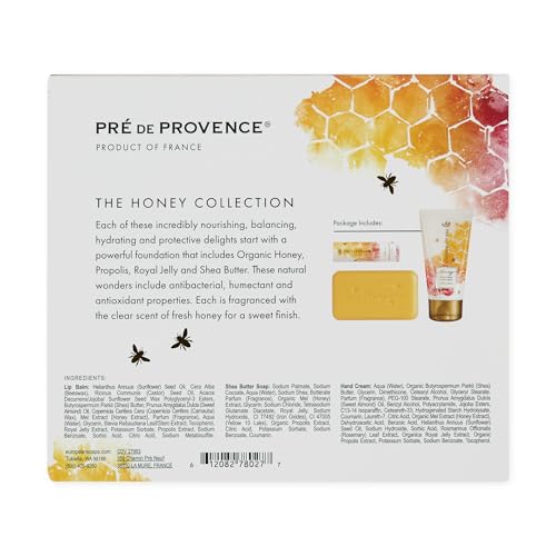 Pre de Provence Honey Collection Gift Set ? Soap Bar, Hand Cream & Lip Balm ? Skincare Trio with Organic Honey, Propolis & Royal Jelly