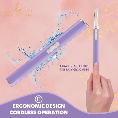 Bella Ciao Eyebrow and Bikini Trimmer for Women, Gentle Electric Facial Hair Removal Device, Battery Operated Precision Hair Trimmer with Dual-Sided Trimming Guide, Protective Cap