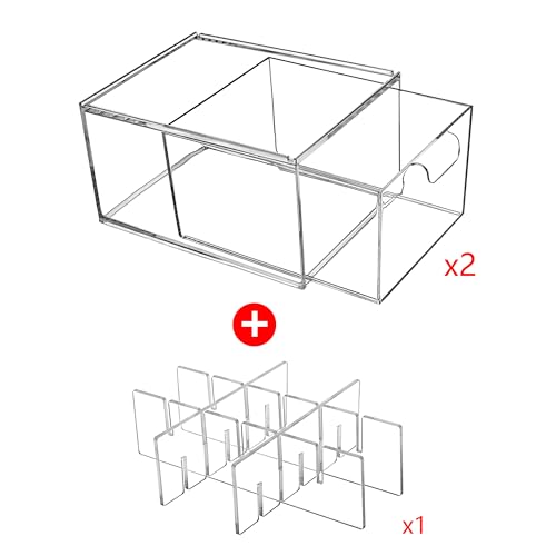 Yes!Fresh Drawer Organizer Stackable Cosmetic Desk Organizer with Removable Interior Partitions for Vanity Organization and Storage,Clear Bathroom Organizer (2)