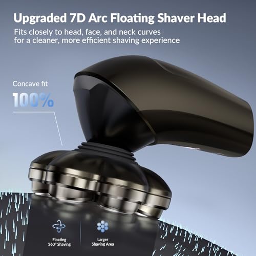 7D Arc Electric Shaver for Head & Body, 5-in-1 Upgraded Electric Razor for Men, Waterproof Wet/Dry Detachable Head Shaver, LED Display Rechargeable Electric Shaving & Grooming Kit, Grey