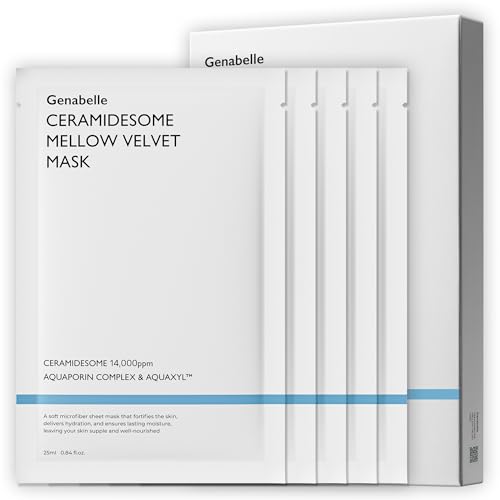 Genabelle Ceramidesome Mellow Velvet Mask - Deep Moisturizing & Soothing Face Mask with Ceramide, Vegan Formula for Sensitive Skin, Hydrating Korean Skincare for Dry & Damaged Skin, 5pcs