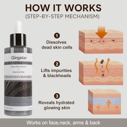 Black Rice Peeling Ampoule 80ml - Peel Shot Glow Exfoliating Face Peel | Gentle Dead Skin Cell Remover for Brighter Smoother Complexion | All Skin Types Rice Extract Skincare