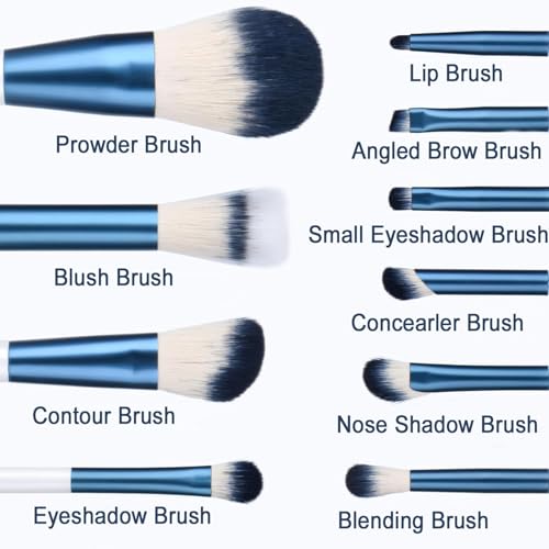 Makeup Brushes 10pcs Make Up Brush Set Premium Synthetic Foundation Concealers Eye Shadows Makeup Brush Kit Make Up Tool with a Triangle Powder Puff & Travel Bag