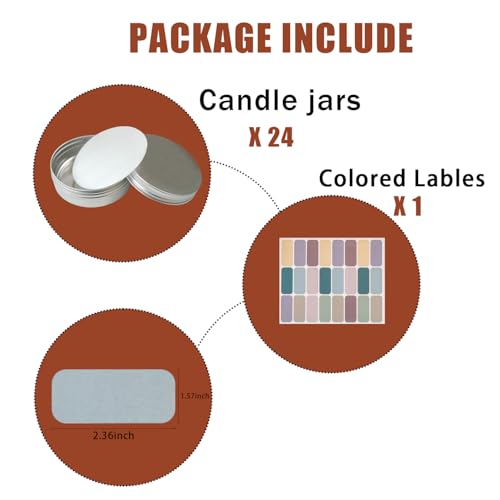4 oz Tins with Lids, 24 Pack 4oz Tins Wide Mouth Aluminum Tin Cans, Durable Salve Containers Round Metal Tin with Lid and Labels for Spices, Candles or Salve(Silver)