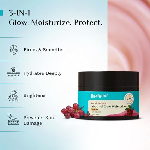 Pilgrim Red Vine Vitamin C Face Cream SPF 30 | with Rosehip Oil (PA+++) | Fights Wrinkle | Provides Long Lasting Sun Protection | 1.76 Oz (50gm)